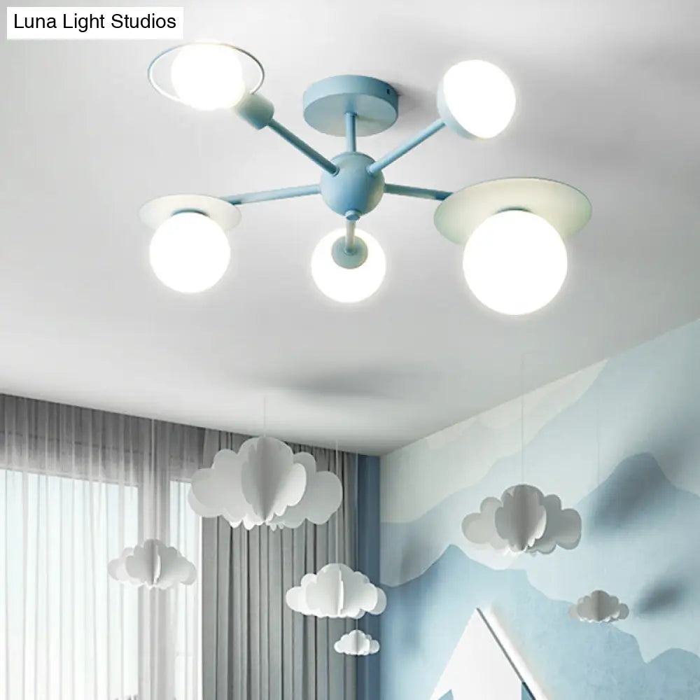 5-Light Macaroon Ceiling Light With Semi-Flush Mount - Perfect For Kindergarten Hallway And Bedroom