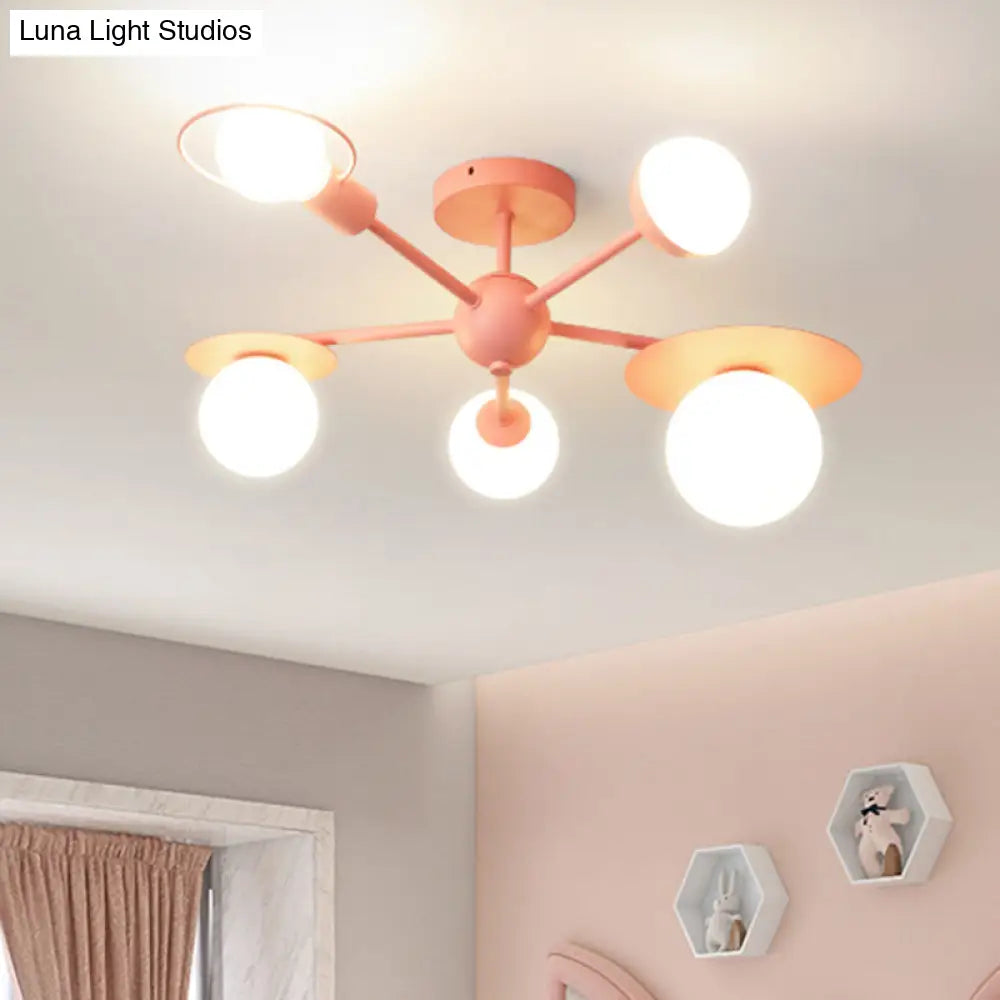 5-Light Macaroon Ceiling Light With Semi-Flush Mount - Perfect For Kindergarten Hallway And Bedroom