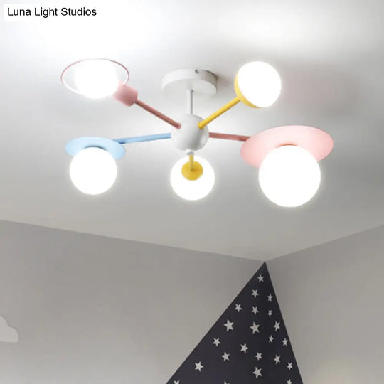 5-Light Macaroon Ceiling Light With Semi-Flush Mount - Perfect For Kindergarten Hallway And Bedroom