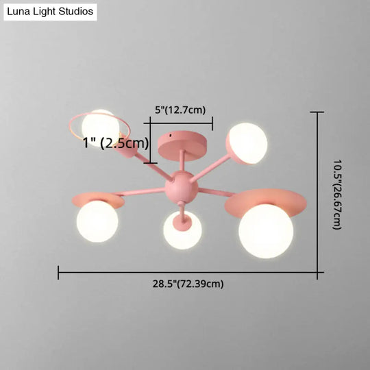 5-Light Macaroon Ceiling Light With Semi-Flush Mount - Perfect For Kindergarten Hallway And Bedroom