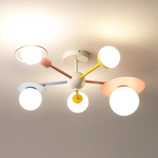 5 - Light Macaroon Ceiling Light With Semi - Flush Mount - Perfect For Kindergarten Hallway And