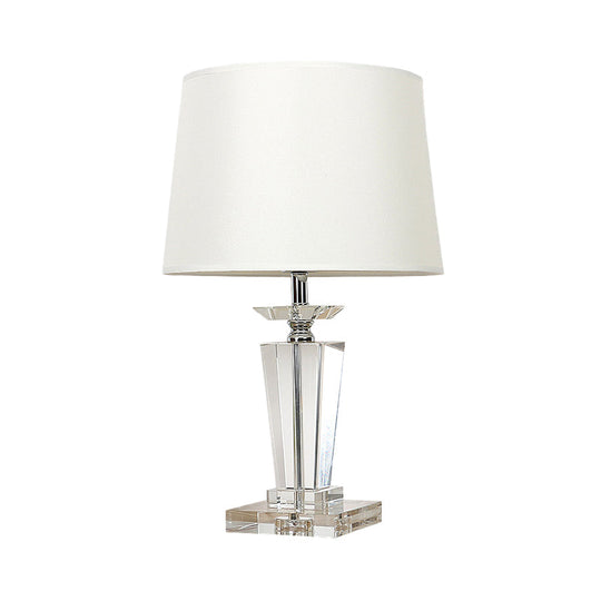 Modernist Fabric Nightstand Lamp - Barrel Crystal Task Light 1 Bulb 21/23.5 Long White