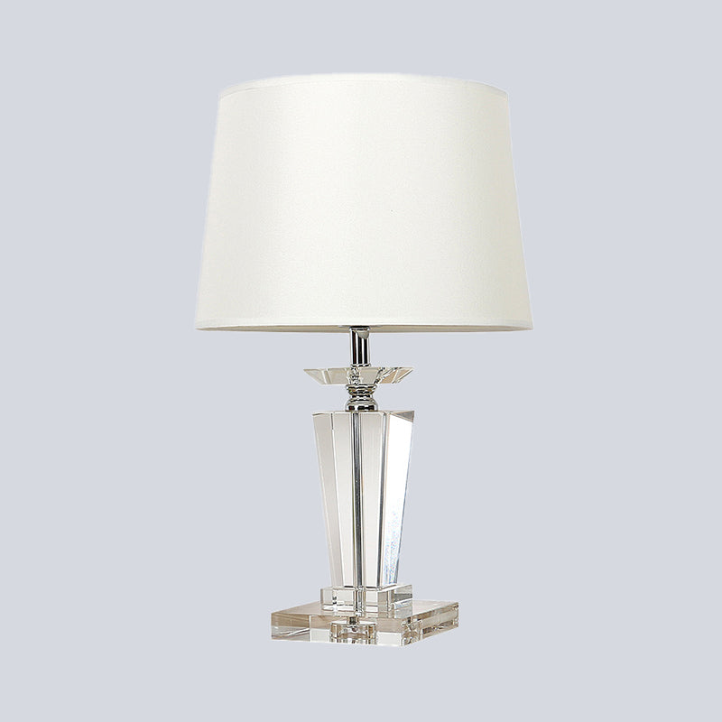 Modernist Fabric Nightstand Lamp - Barrel Crystal Task Light 1 Bulb 21/23.5 Long White