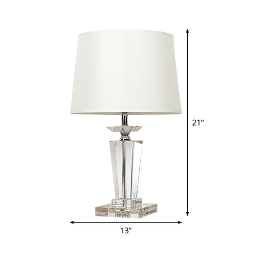 Modernist Fabric Nightstand Lamp - Barrel Crystal Task Light 1 Bulb 21/23.5 Long White