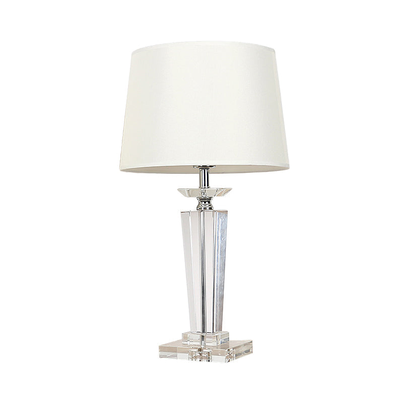 Modernist Fabric Nightstand Lamp - Barrel Crystal Task Light 1 Bulb 21/23.5 Long White