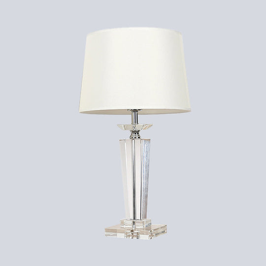 Modernist Fabric Nightstand Lamp - Barrel Crystal Task Light 1 Bulb 21/23.5 Long White