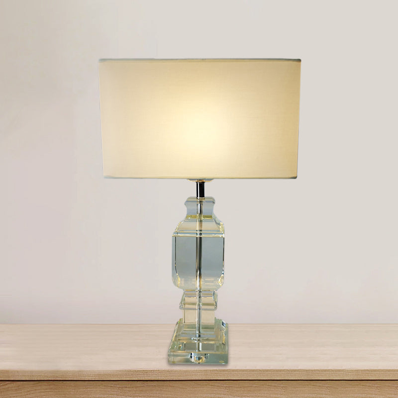 Modern Crystal Baluster Desk Lamp With Fabric Shade - White Table Light 1 Bulb