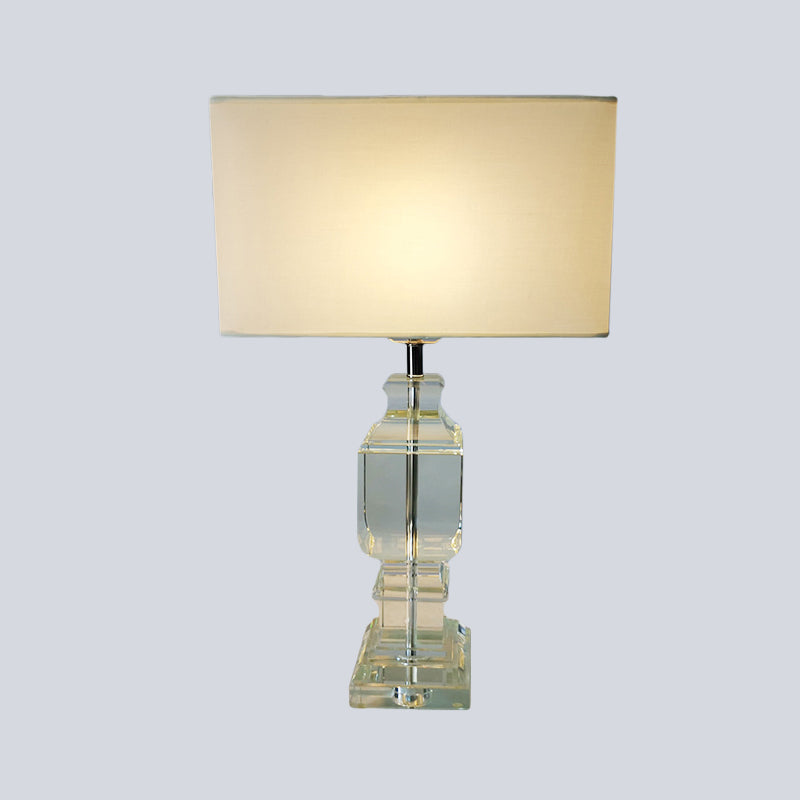 Modern Crystal Baluster Desk Lamp With Fabric Shade - White Table Light 1 Bulb