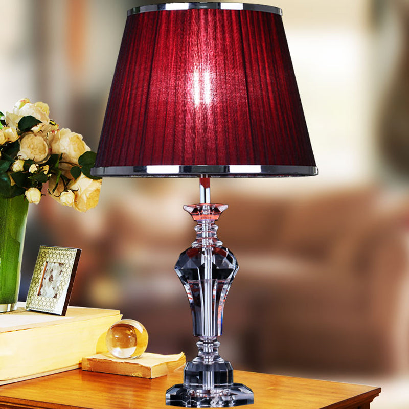 Contemporary Crystal Table Lamp - Urn Shape Faceted Design Red 23/25 Long Small Desk Light / 23