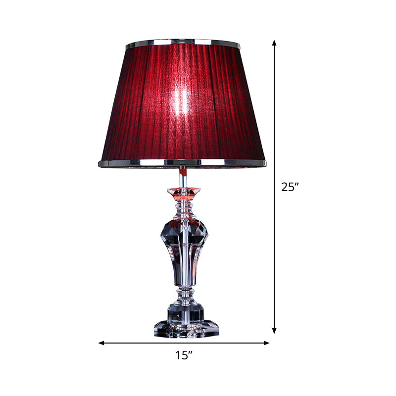 Contemporary Crystal Table Lamp - Urn Shape Faceted Design Red 23/25 Long Small Desk Light