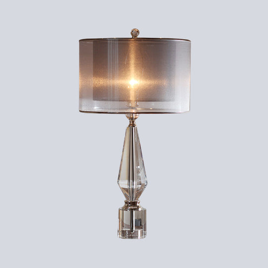Modern Grey Desk Lamp: Sleek Living Room Light With Cylindrical Fabric Shade