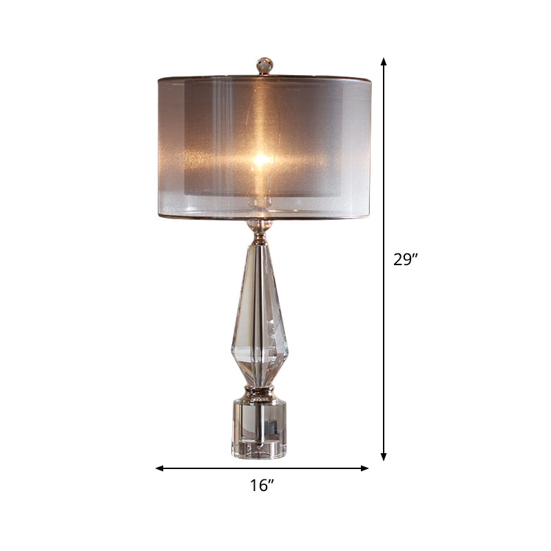 Modern Grey Desk Lamp: Sleek Living Room Light With Cylindrical Fabric Shade