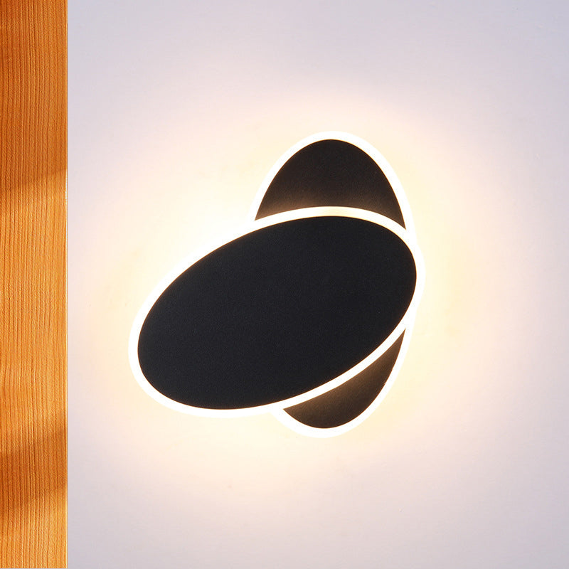 Modern Double Oval Bedside Led Wall Sconce Lamp In Black/White With Warm Light