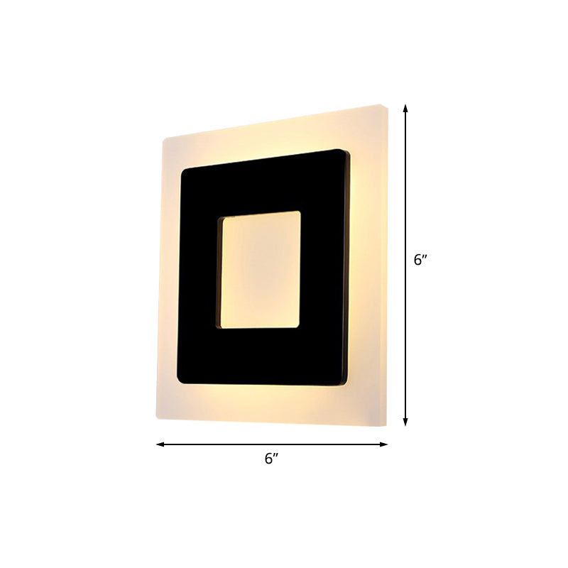 Modern Acrylic Square Sconce Light - Led Black Wall Mount Lamp In White/Warm