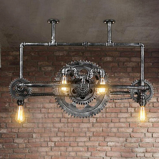 Vintage 6-Light Black Metallic Hanging Island Lamp - Restaurant Lighting Fixture With Bike-Like