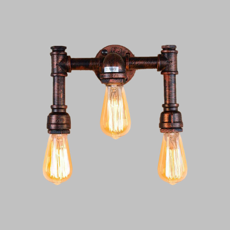 Vintage Iron Copper Sconce With 3 Exposed Bulbs - Perfect For Bars And Walls