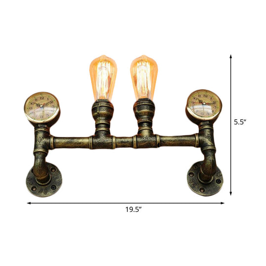 Farmhouse Wall Mount Sconce Light With Iron Brass Finish Pipe Design And 2 Lights