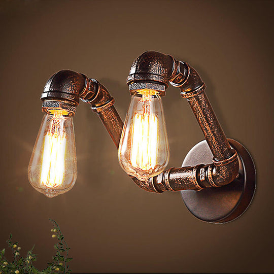 Antiqued Metal Rust Finish Wall Mount Lamp - Vintage Style 2-Light Sconce For Coffee House
