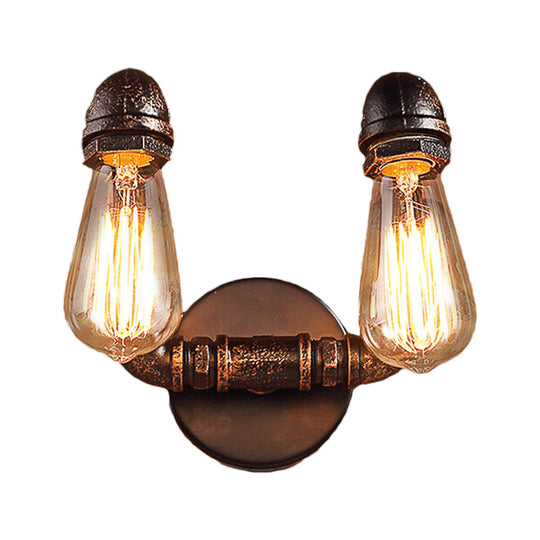 Antiqued Metal Rust Finish Wall Mount Lamp - Vintage Style 2-Light Sconce For Coffee House
