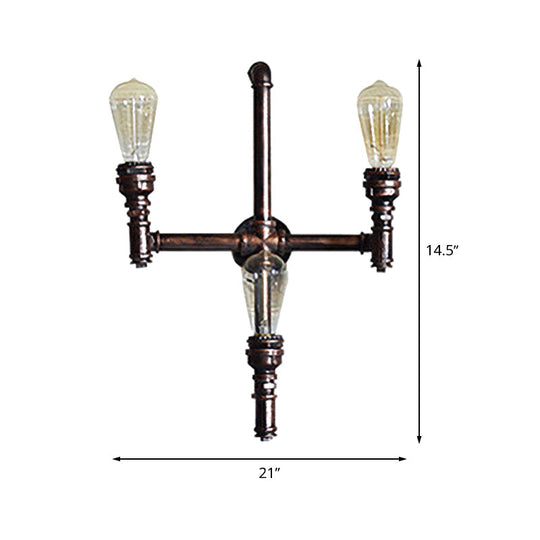 Rustic Farmhouse Pipe Sconce: 3-Bulb Wall-Mounted Lamp With Metallic Finish