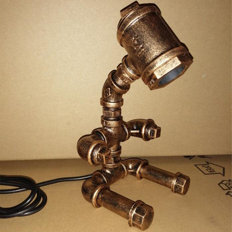 Small Brass Sitting Robot Desk Light Industrial Metal Bedside Table Lamp With Cord
This Revised
