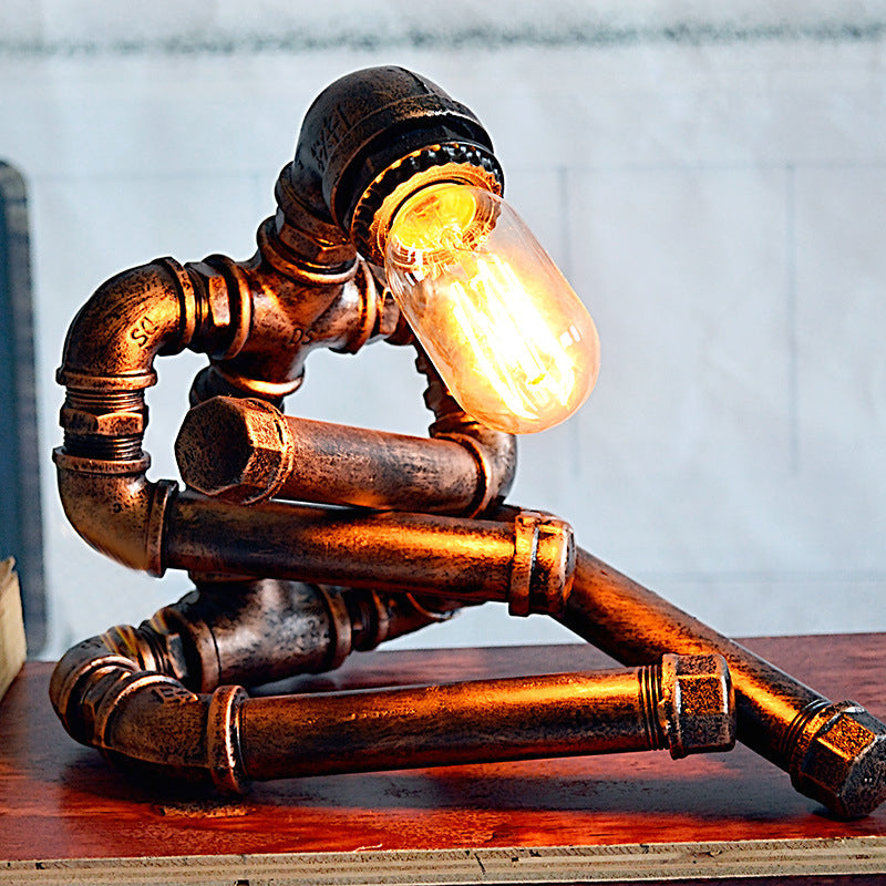 Vintage Metal Robot Task Lamp: Single Bulb Night Table Light For Study Room Rust Finish