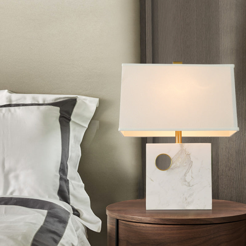 Modern Trapezoid Fabric Task Light Desk Lamp - White Small 1-Head With Square Marble Base