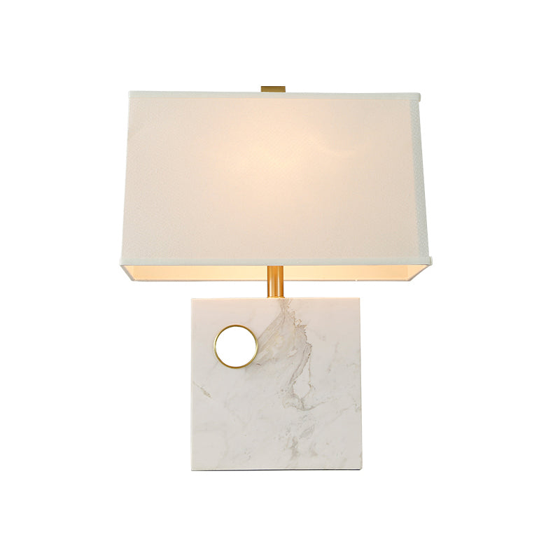 Modern Trapezoid Fabric Task Light Desk Lamp - White Small 1-Head With Square Marble Base