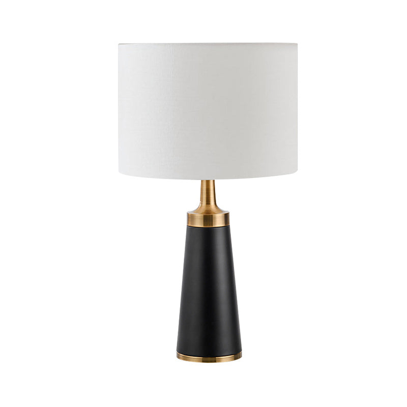 Modernist Small Desk Lamp - 1 Head Drum Task Light Black Fabric Living Room