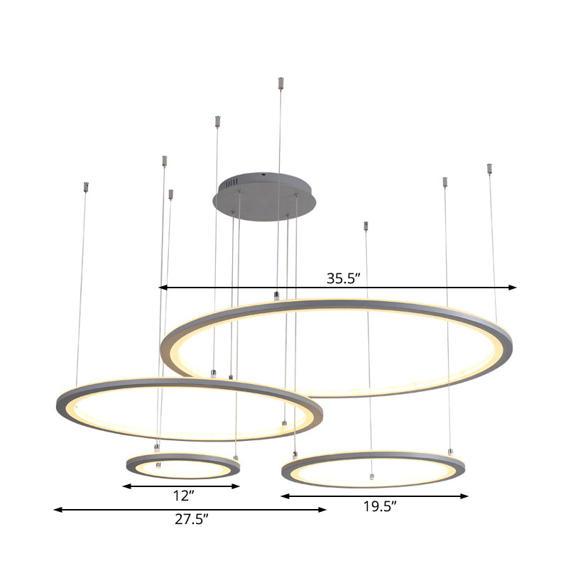 Modern White/Grey Circular Chandelier Lighting With Acrylic Led - 3/4 Lights Ceiling Pendant Lamp In