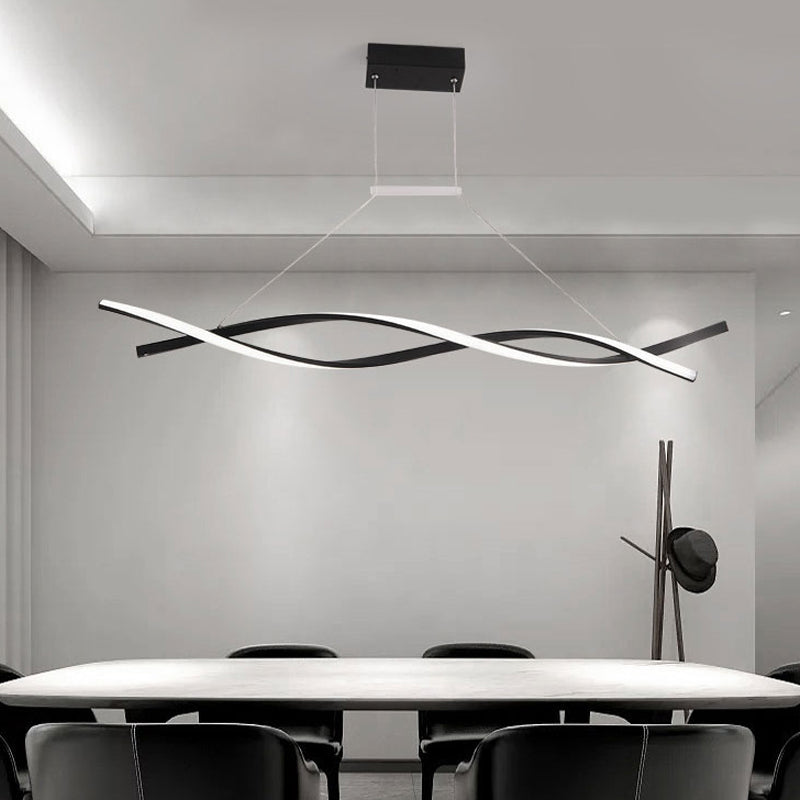 Modern Acrylic Wave Chandelier Pendant Lamp - Led Black/Grey White/Warm/Natural Light 31.5/39/47