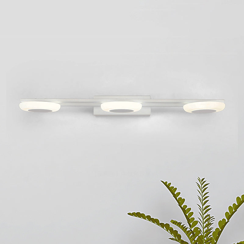 Contemporary Led Vanity Sconce: White Round Acrylic Wall Mounted Light 3 Lights