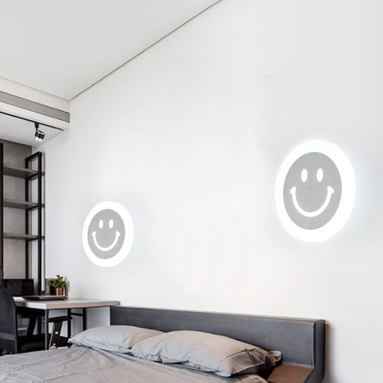 Smiley Face Led Sconce Lamp - Ultra-Thin Acrylic Shade Warm/White Wall Lighting