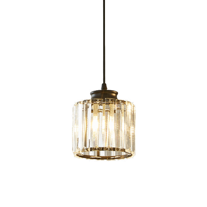 Modern Black Drum Pendant Light with Clear Crystal 1 Head - Stylish Ceiling Hanging Fixture for Living Room