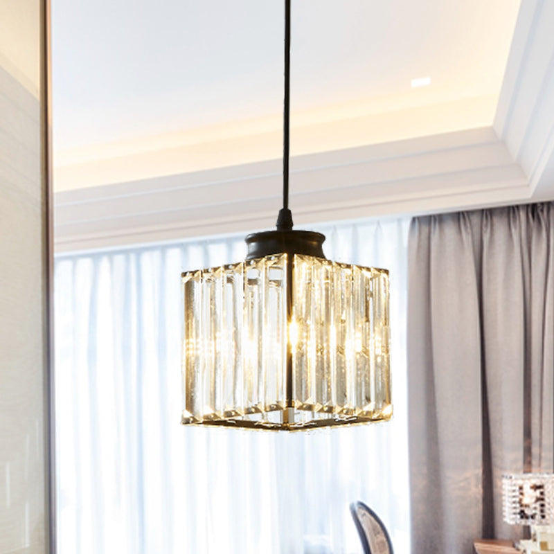 Modern Crystal Cube Pendant Lamp Kit for Dining Room Ceiling - Black