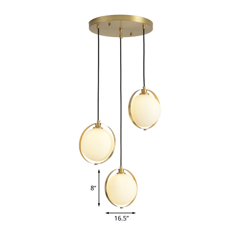 Modern Opal Glass Cluster Pendant Light with 3 Gold Heads & Canopy