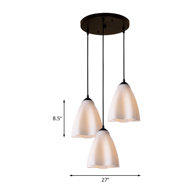 Rose Gold Glass Modernistic Flower Pendant Light - 3 Heads, Living Room Hanging Lamp - Linear/Round Canopy