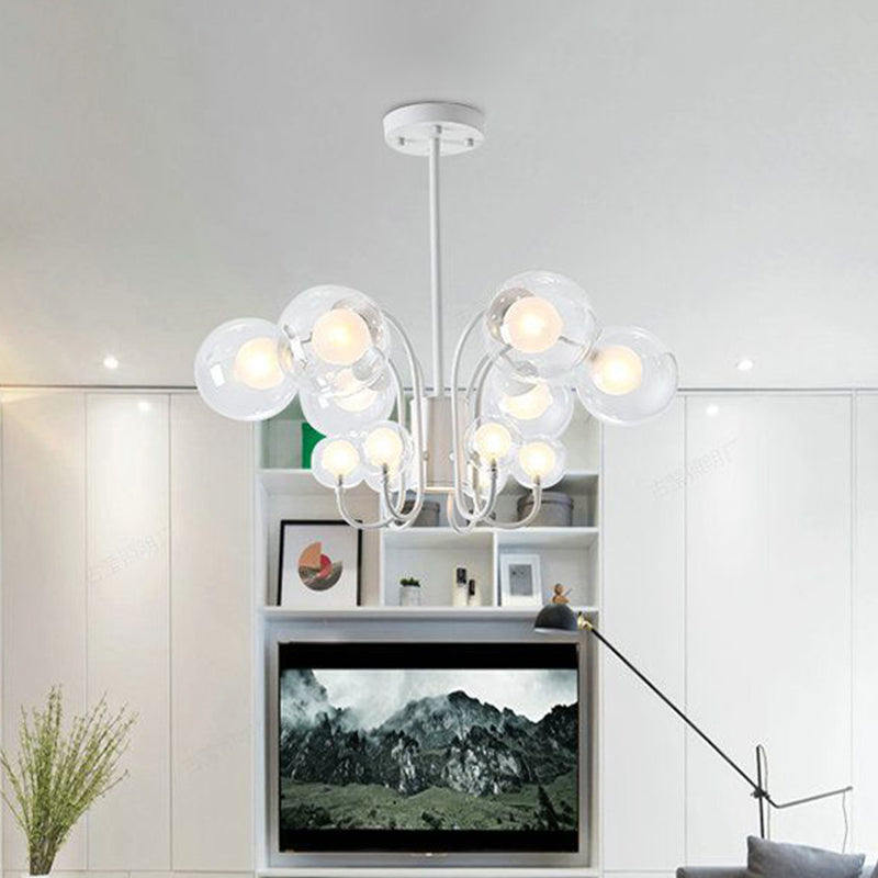 Contemporary 12-Bulb Clear Glass Pendant Light: White Bubble Chandelier