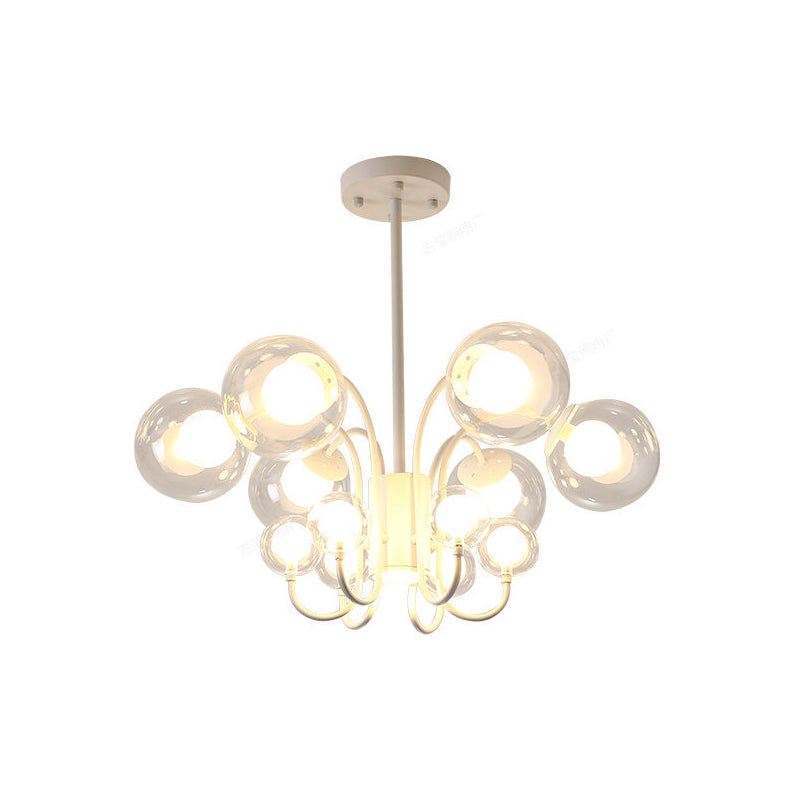 Contemporary White Bubble Chandelier Pendant Light - 12-Bulb Clear Glass Ceiling Lamp