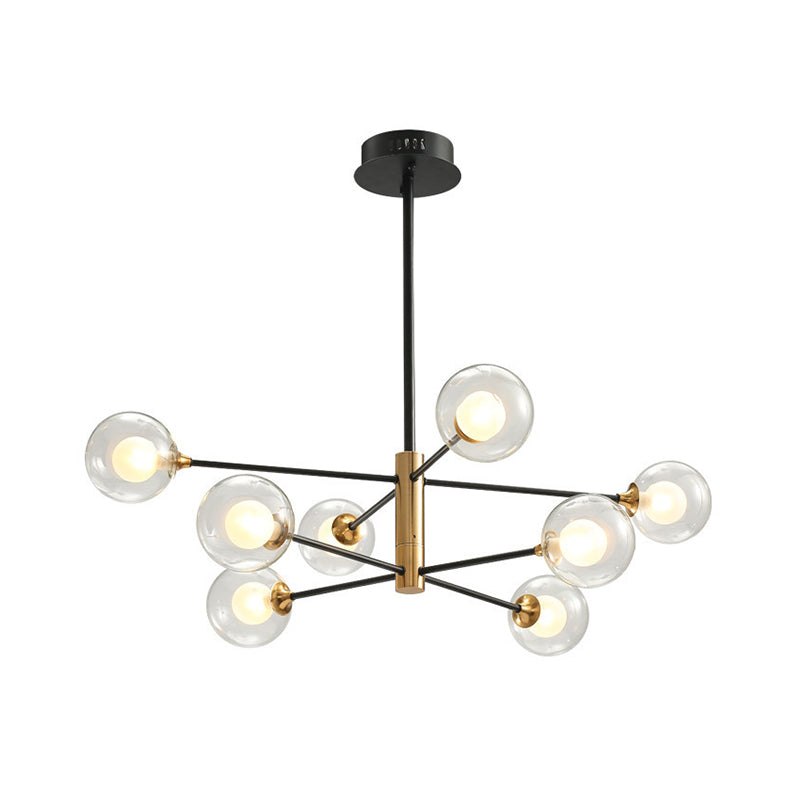 Modern Black & Gold 8-Light Pendant Chandelier with Clear Glass - Ball Living Room Hanging Lighting