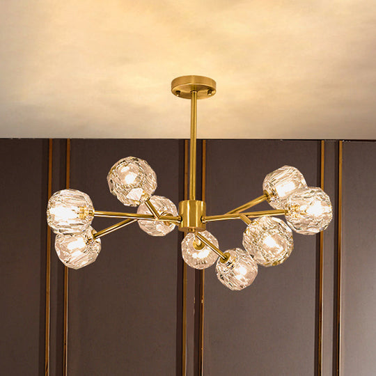 Modern Crystal Global Chandelier – 9-Light Brass Branch Pendant Lamp