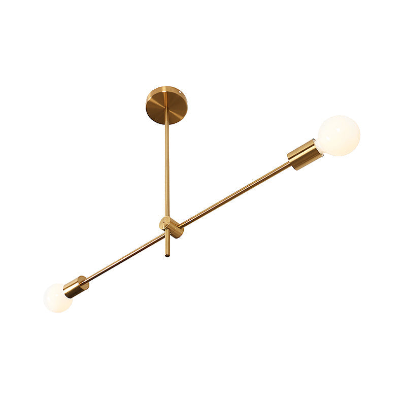 Post Modern Brass Hanging Light Kit - 2-Bulb Metallic Chandelier Pendant Lamp for Living Room