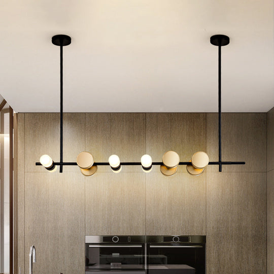 Contemporary Iron Chandelier With 6 Linear Pendant Lights For Kitchen Ceiling - Black