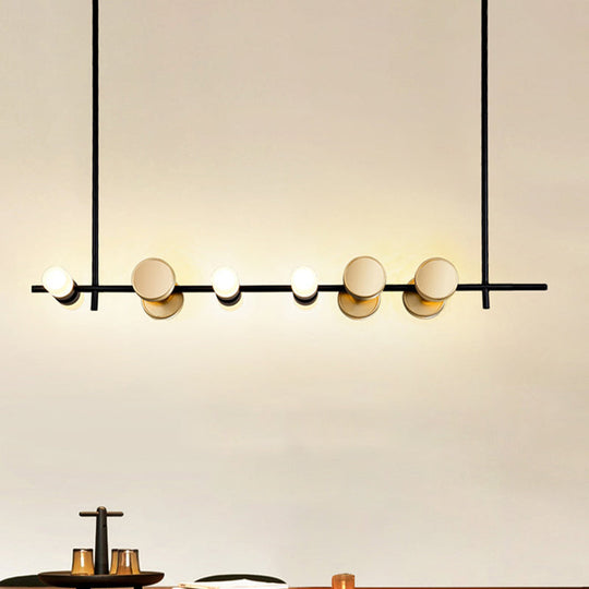 Contemporary Iron Chandelier With 6 Linear Pendant Lights For Kitchen Ceiling - Black
