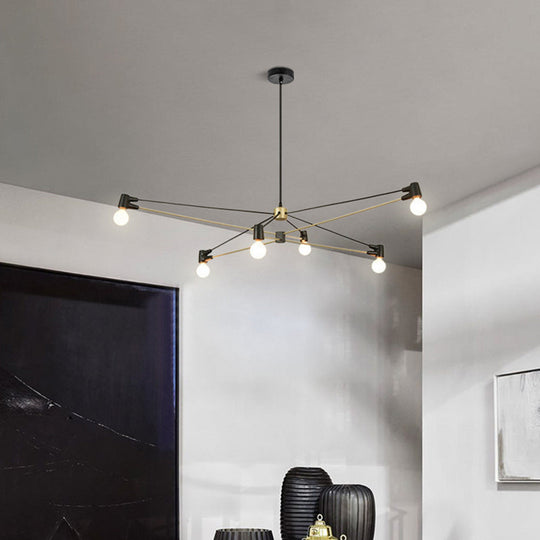 Minimalist Hanging 6-Bulb Chandelier in Black - Modern Metallic Living Room Lighting Fixture