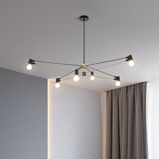 Minimalist Hanging 6-Bulb Chandelier in Black - Modern Metallic Living Room Lighting Fixture