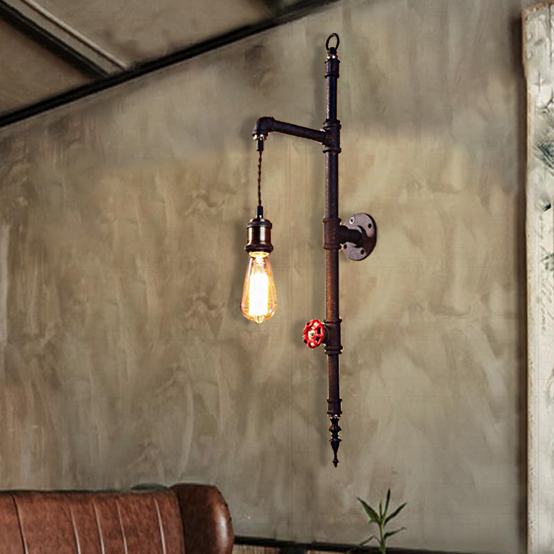 Industrial Wall Sconce With Rustic Metal Design And Pressure Gauge Rust