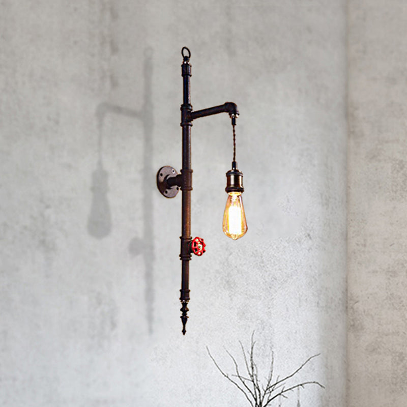 Industrial Wall Sconce With Rustic Metal Design And Pressure Gauge