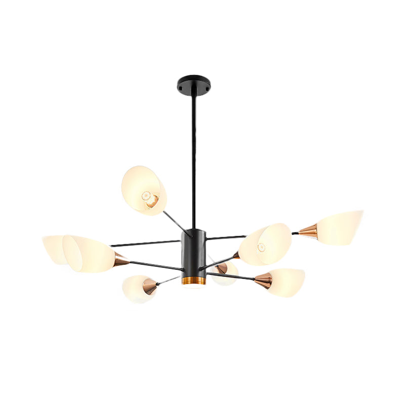 Modern Black Chandelier - 8 Heads Living Room Pendant Light Fixture with Floral Glass Shade