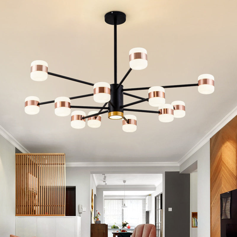 Modern Black 12-Light Chandelier With Acrylic Oval Shades